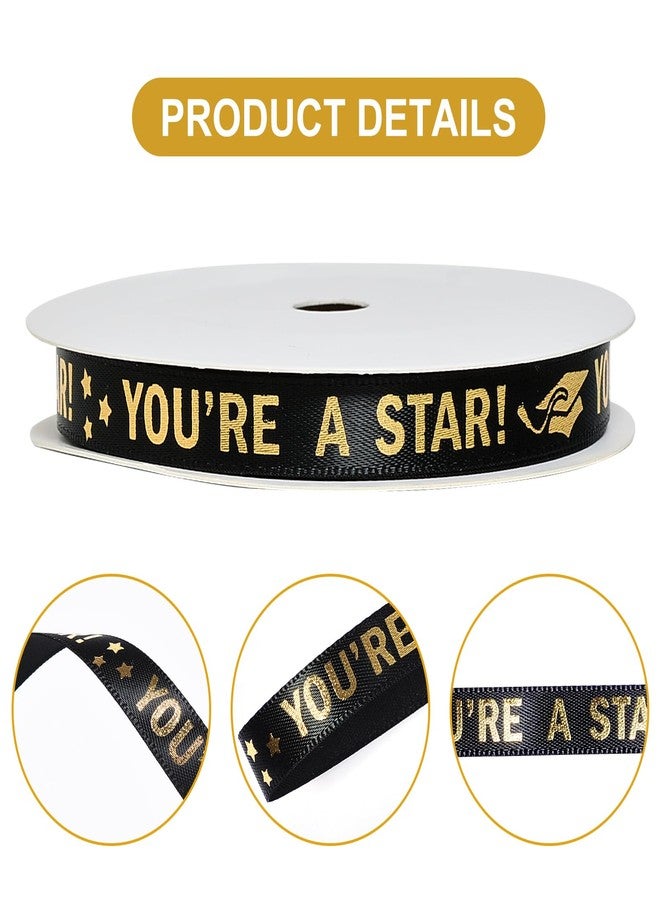 YAMA Back to School Themed Ribbon for Crafts, 3/8 Inch 10 Yard, You're A Star Gold Satin Ribbon for Gift Wrapping Crafts Flower Bouquet Party Decoration,Black - Image 2
